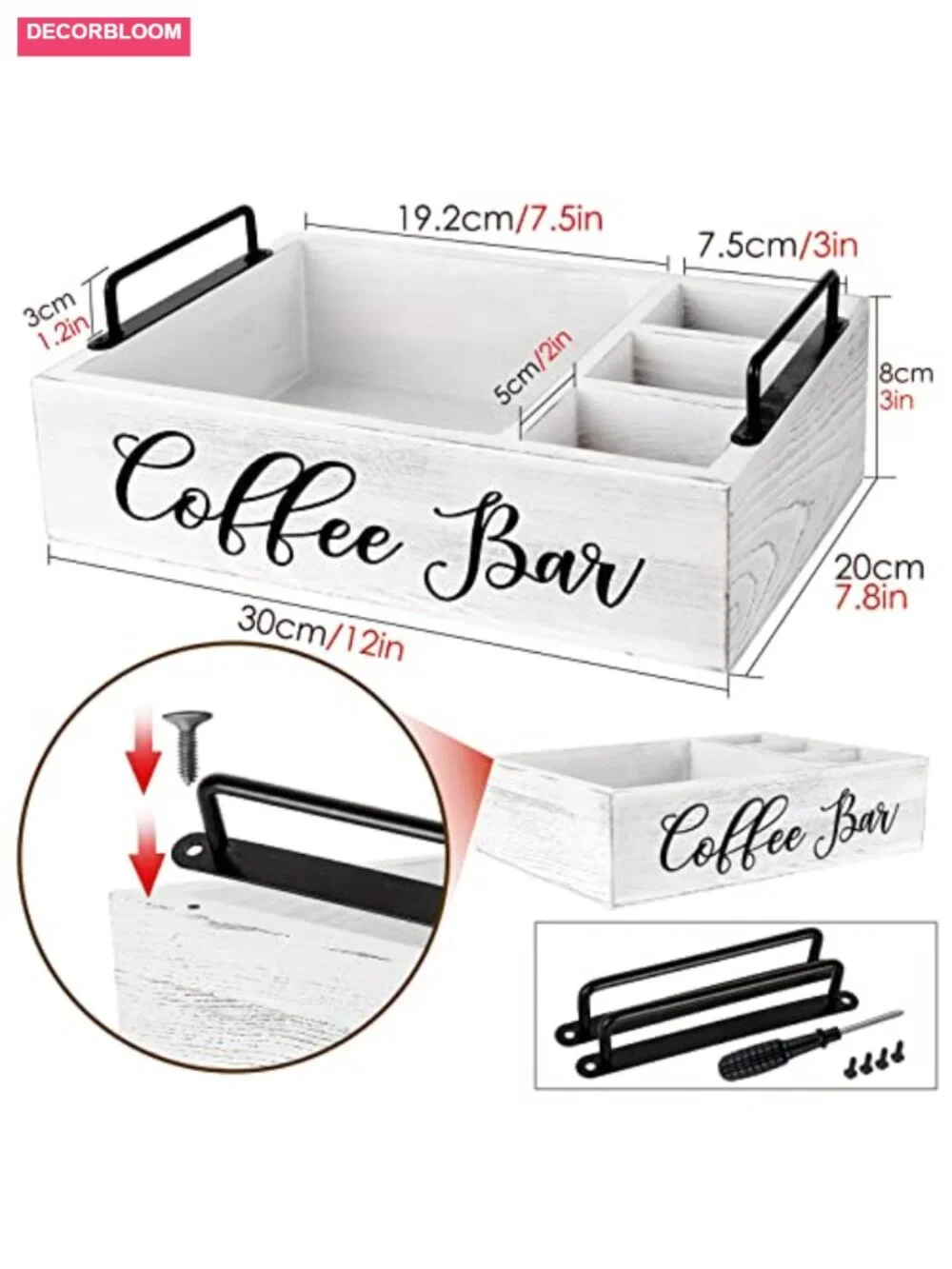 Wood Coffee Bar Organizer with 4 Compartments, Coffee Pod Holder & Storage